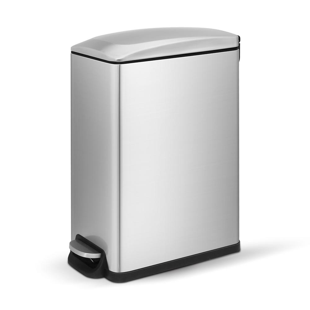 45 Liter// 12 Gallon Storage with Removable Plastic Trash Bin Liner Silver Home Zone Stainless Steel Kitchen Trash Can with Rectangular Design and Step Pedal