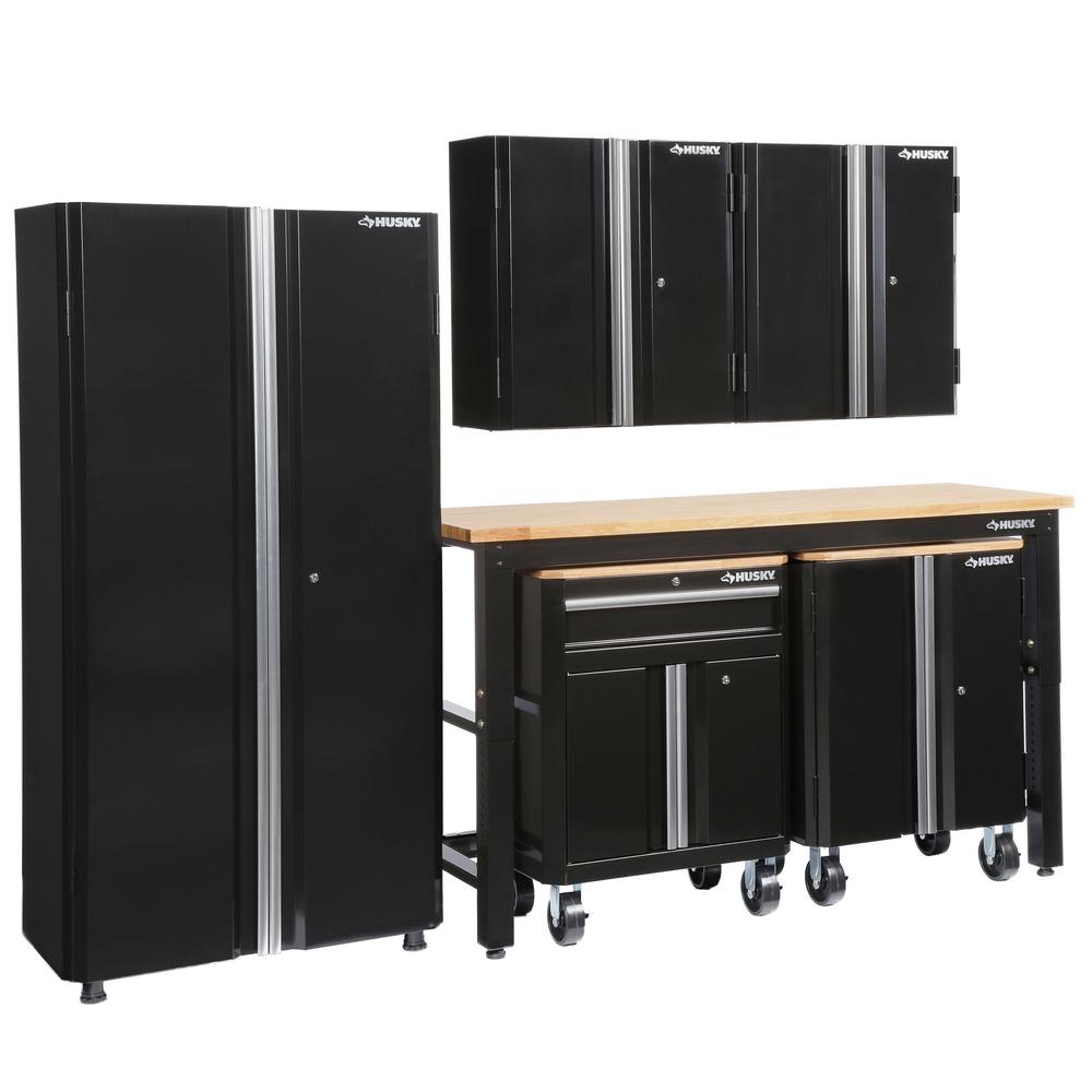 108 in. w x 98 in. h x 24 in. d steel garage cabinet set in black (6-piece)