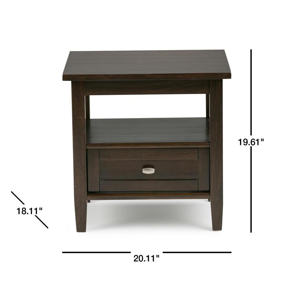 Simpli Home Warm Shaker Solid Wood 20 In Wide Rustic End Side Table In Tobacco Brown Axwsh002 Tb The Home Depot