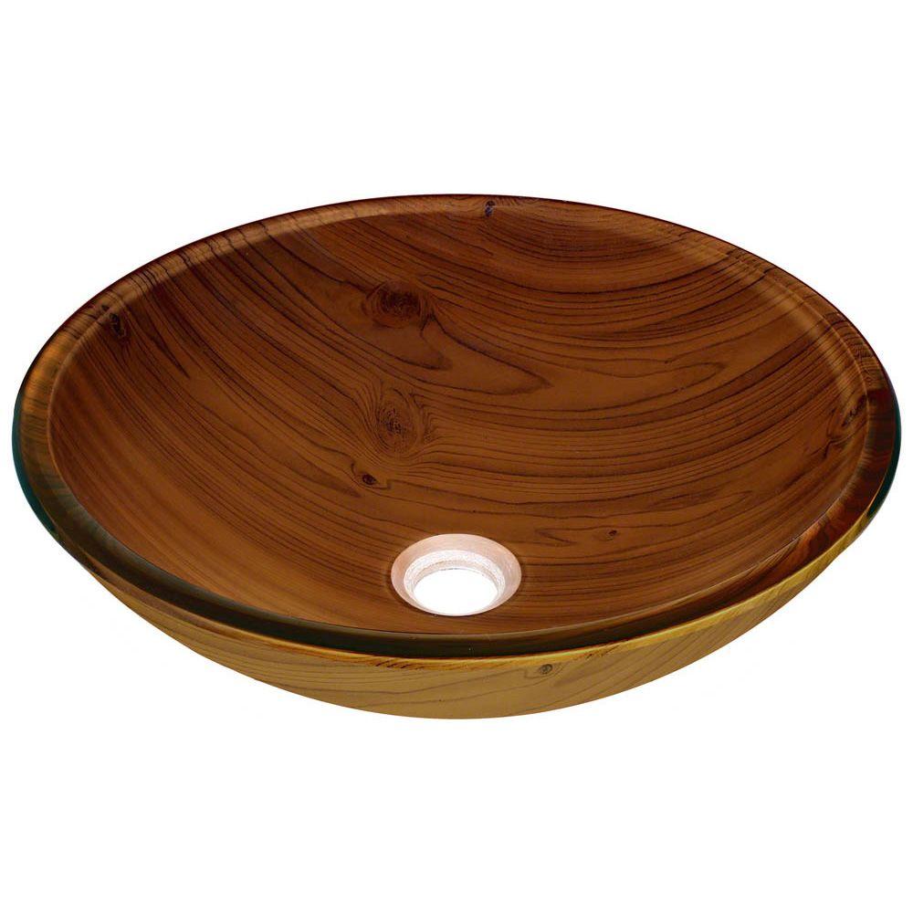 Polaris Sinks Glass Vessel Sink In Wood Grain