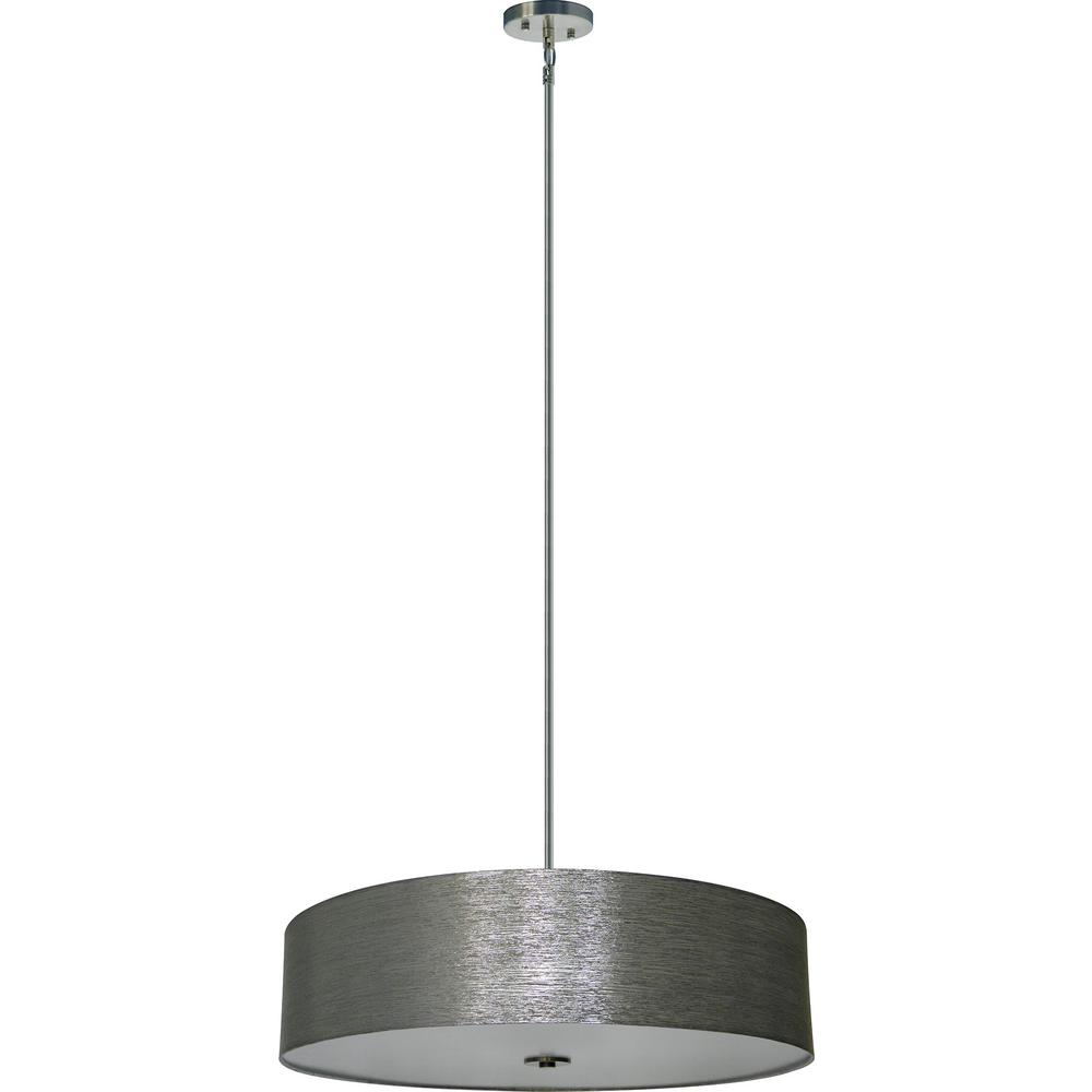 Illumine 5 Light Satin Steel Chandelier With Starlight Weave Fabric Illumine 5 Light Satin Steel Chandelier With Starlight Weave Fabric Shade