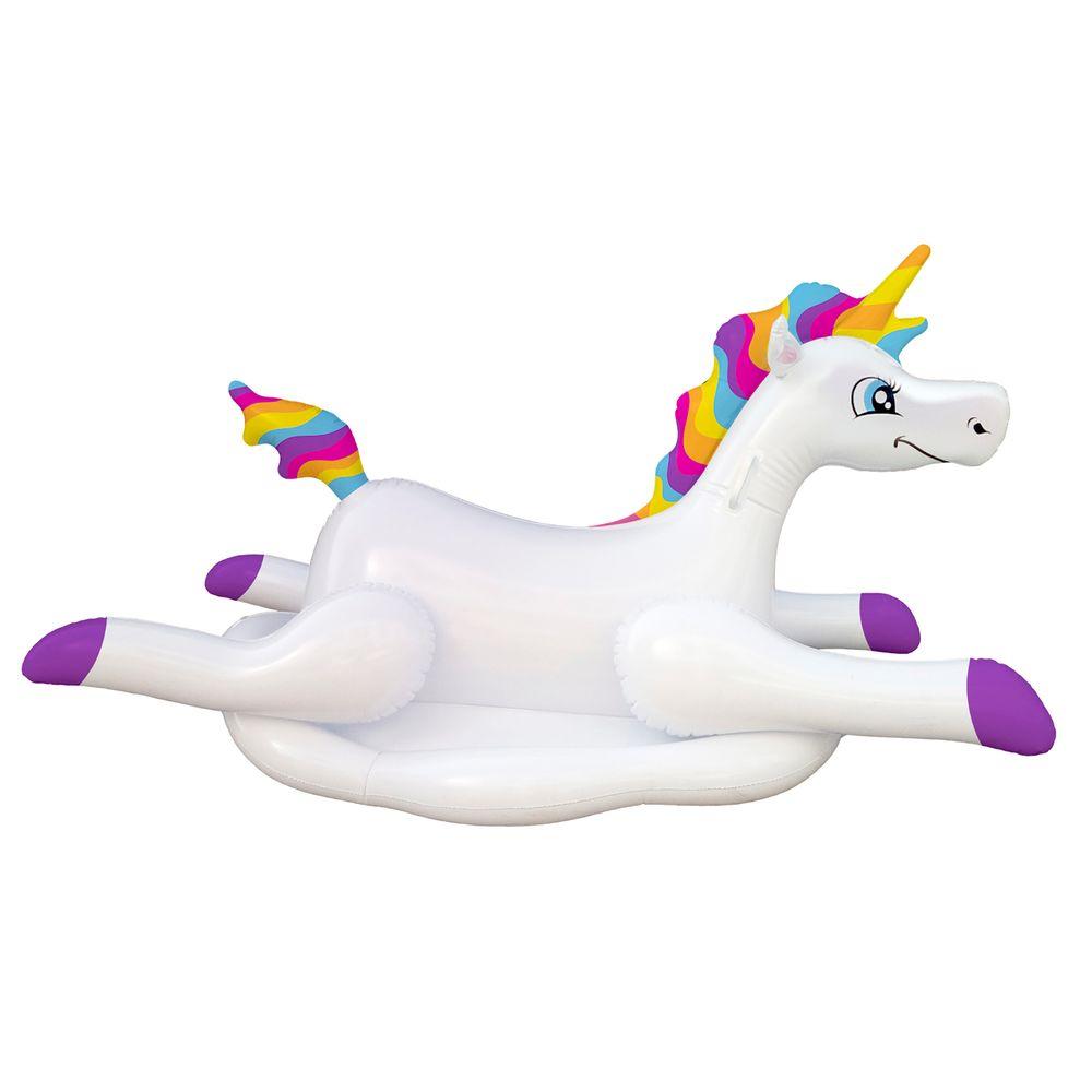 Blue Wave Cloud Rider Rainbow Unicorn Inflatable Ride On Pool Float Nt2697 The Home Depot