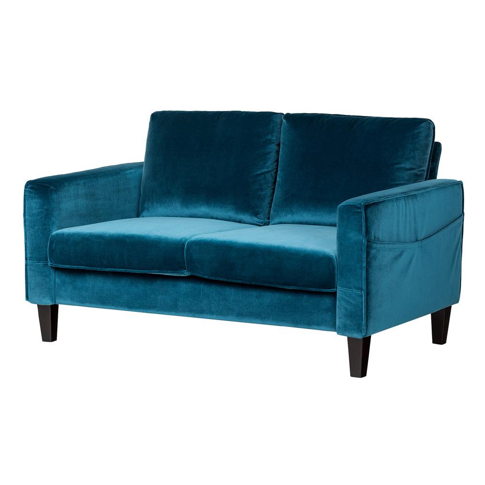 South S Live It Cozy 2 Seat Velvet Blue Sofa 100306