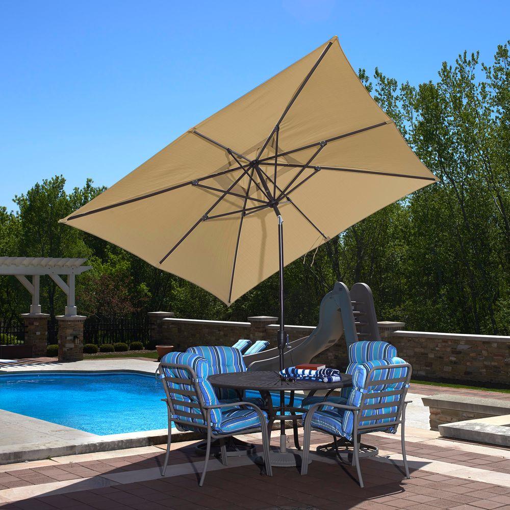 Island Umbrella Caspian 8 Ft X 10 Ft Rectangular Market Push Button Tilt Patio Umbrella In Beige Sunbrella Acrylic Nu5448b The Home Depot