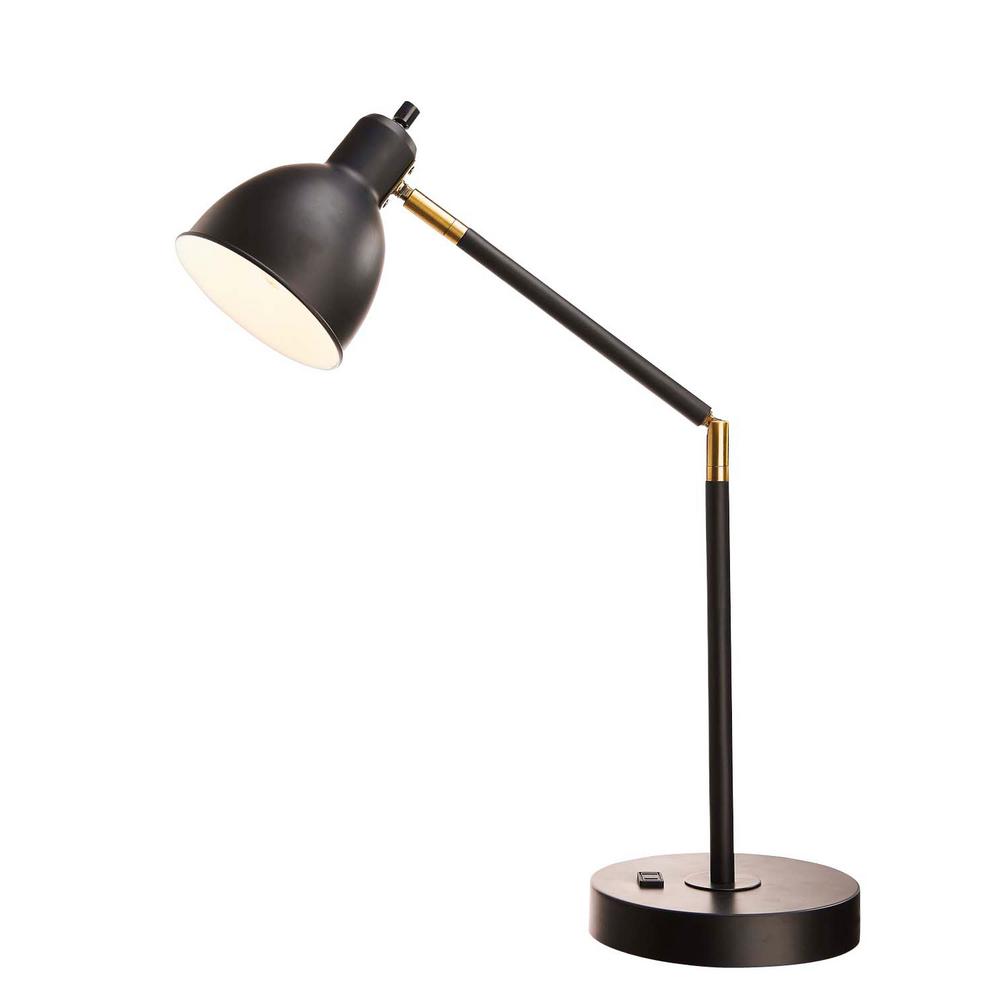 Cresswell 20 75 In Black Articulating Desk Lamp With Power Outlet