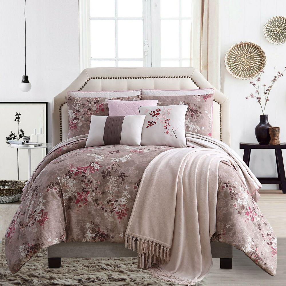 The Urban Port Andria Brown And Pink 10 Piece Queen Size Comforter And Coverlet Set Bm202794 The Home Depot