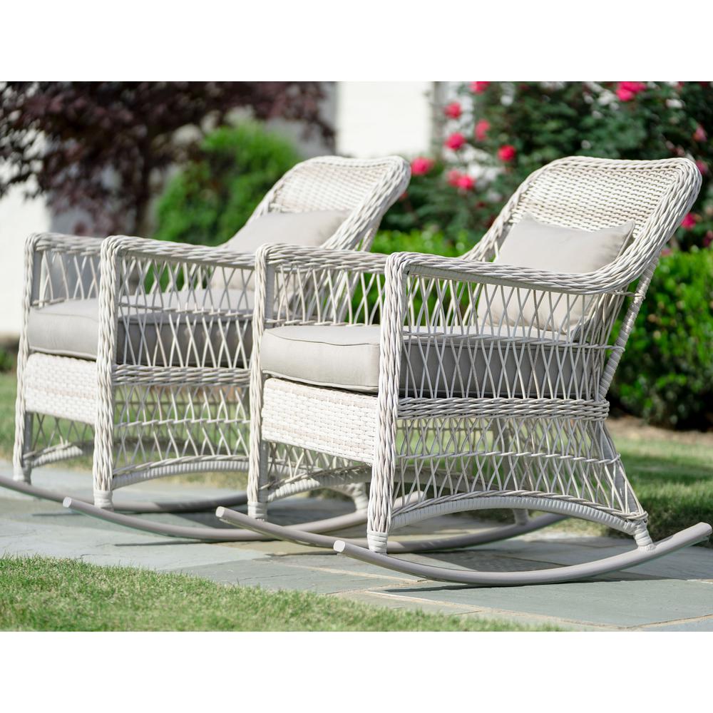 Leisure Made Pearson Antique White Wicker Outdoor Rocking Chair With Tan Cushions 2 Pack 276435 Awh The Home Depot