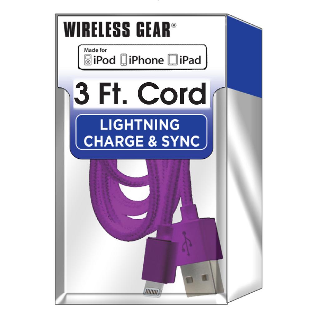 Wireless Gear Apple Lightning Sync and Charge Cable 3 ft. MFI, Purple