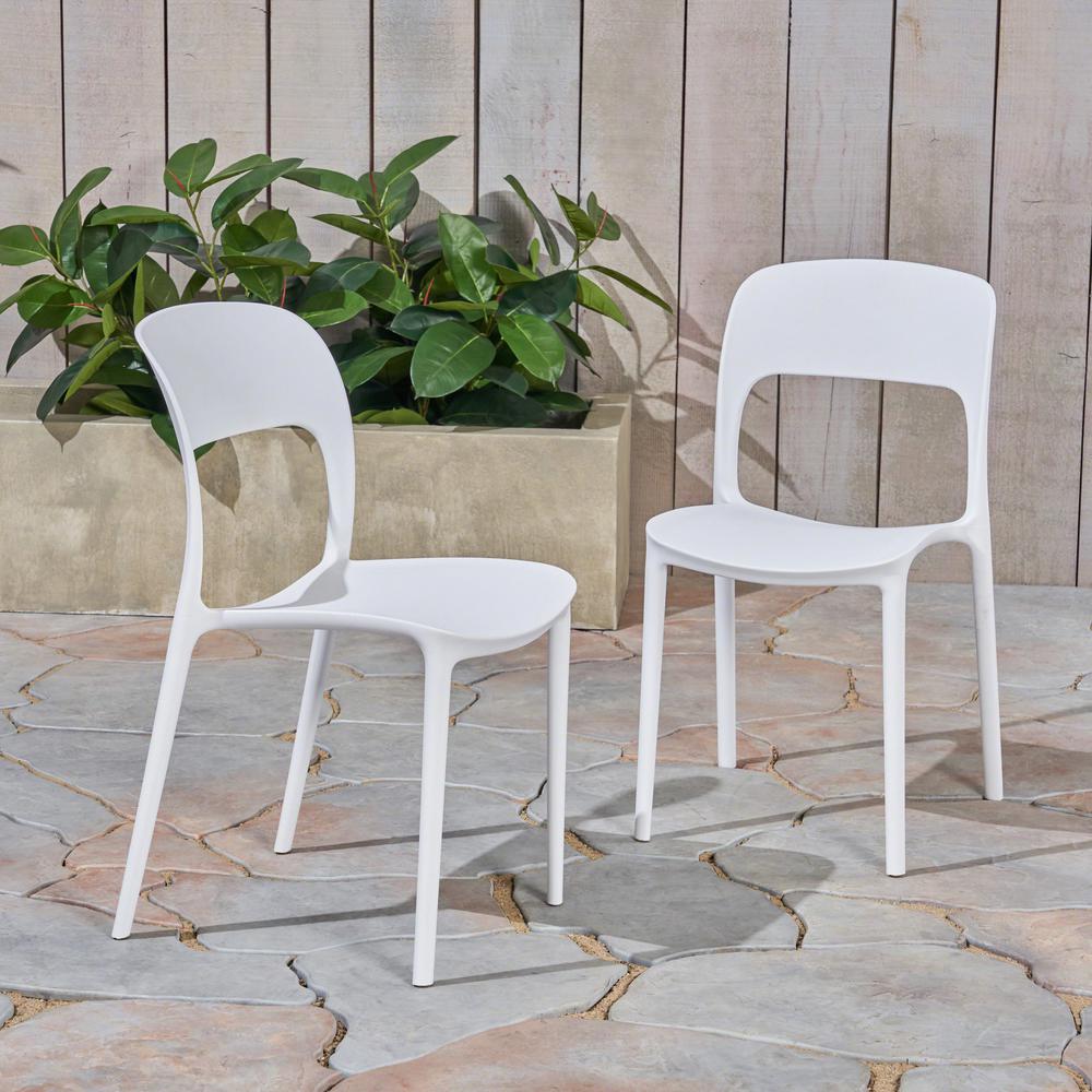 Le House Katherina White Armless Plastic Outdoor Dining Chairs 2 Pack