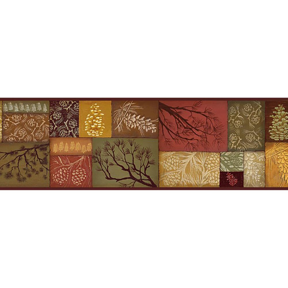 Chesapeake Wenham Red Pinecone Collage Red Wallpaper Border Tll35511b The Home Depot