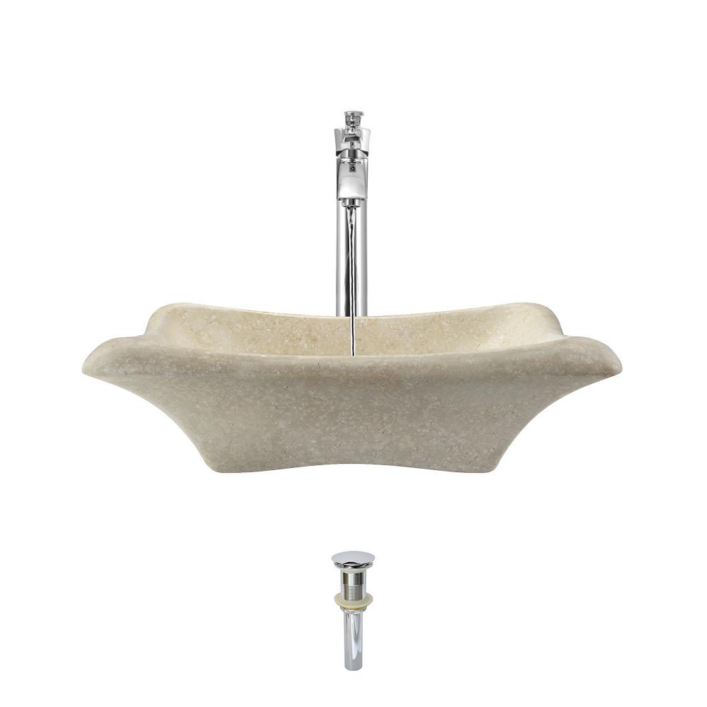 Mr Direct Stone Vessel Sink In Galaga Beige Marble With 726 Faucet
