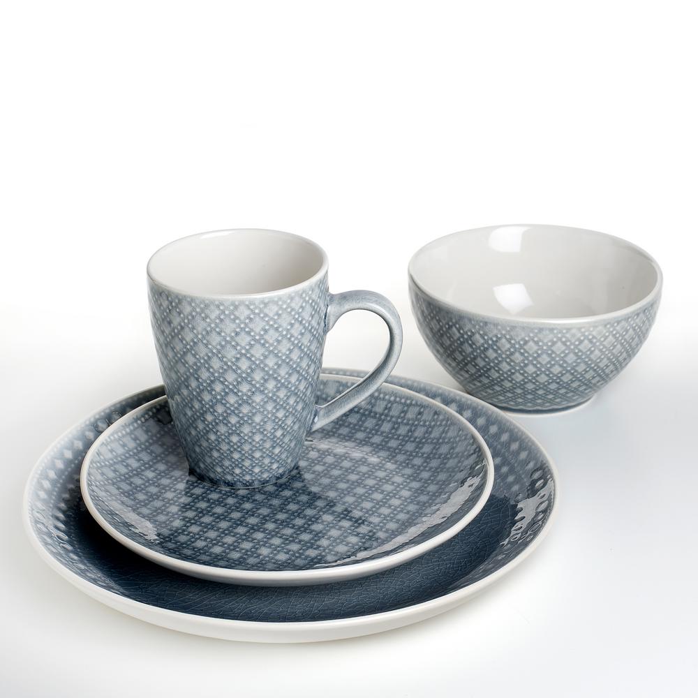 Euro Ceramica Palma 32Piece Geometric Pattern Grey Dinnerware Set
