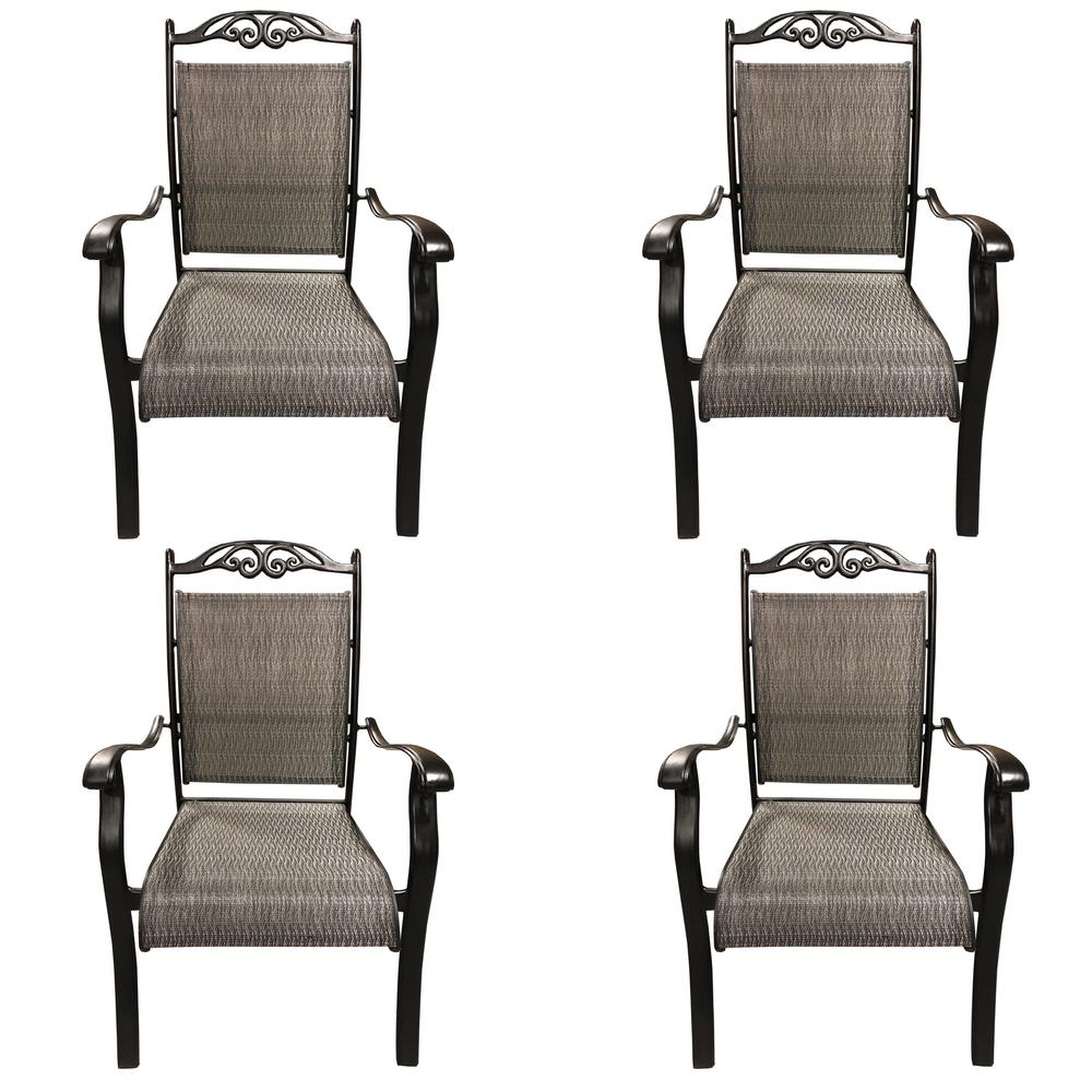 Ornate Stackable Black Aluminum Outdoor High Back Sling Patio Dining Chairs (Set of 4)-10605-C4 