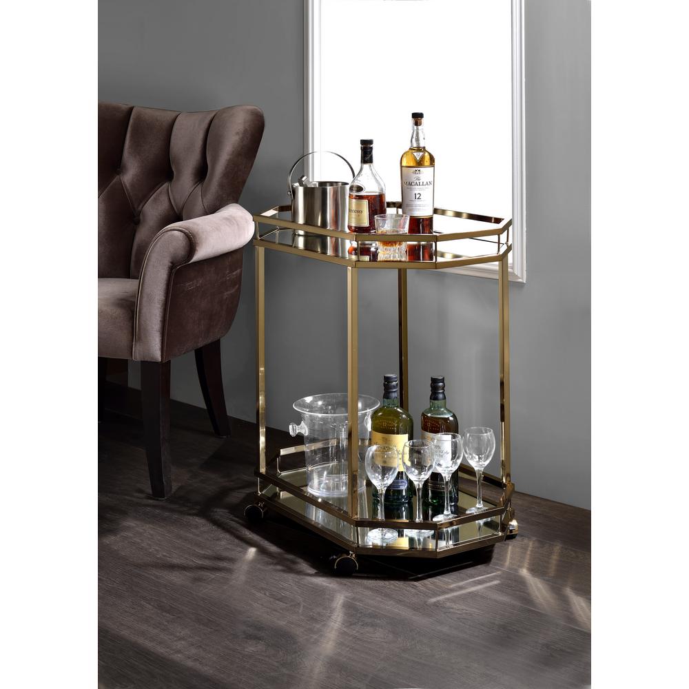 Acme Furniture Lacole Mirror And Champagne Serving Cart 98197