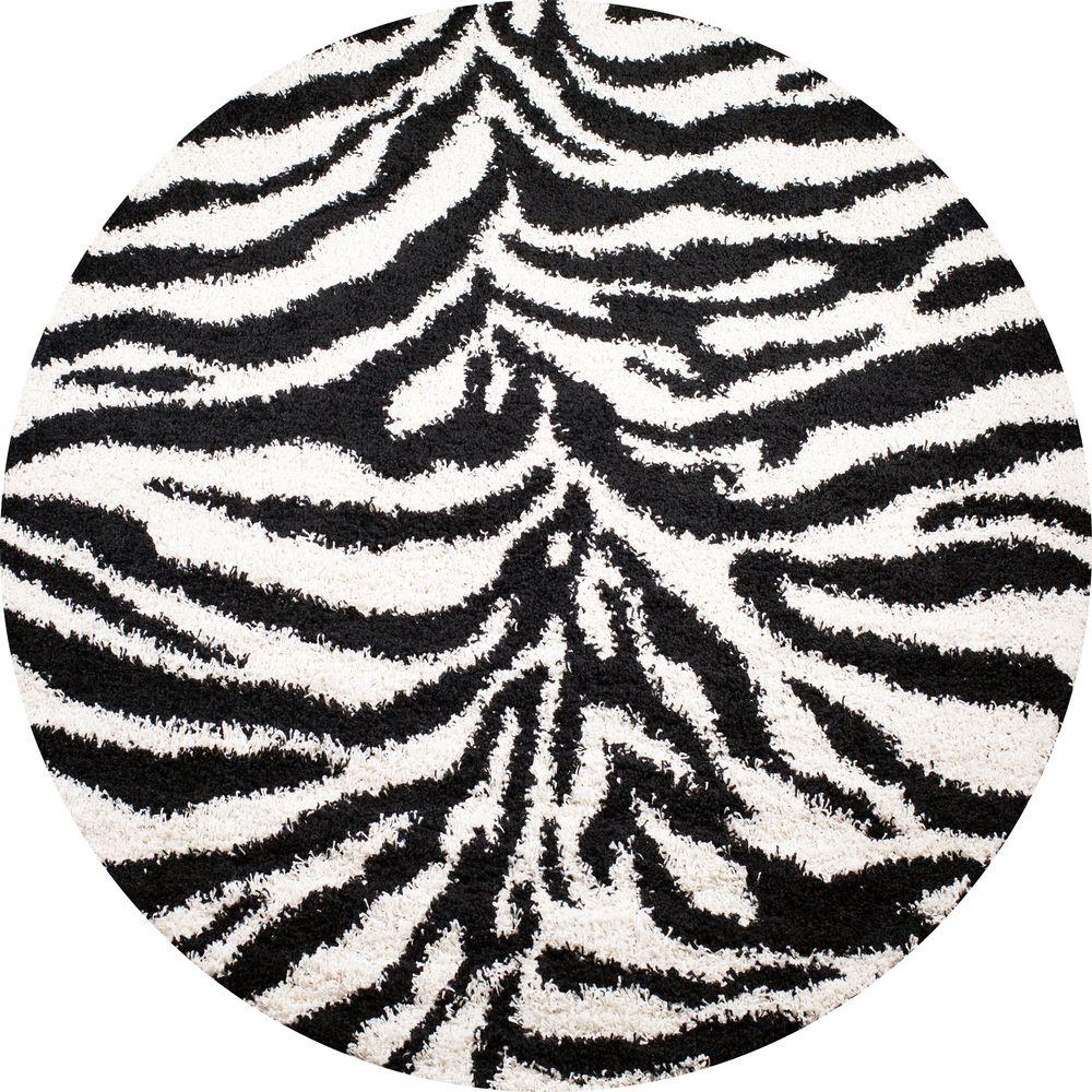 Concord Global Trading Gy Zebra Black 7 Ft Round Area Rug
