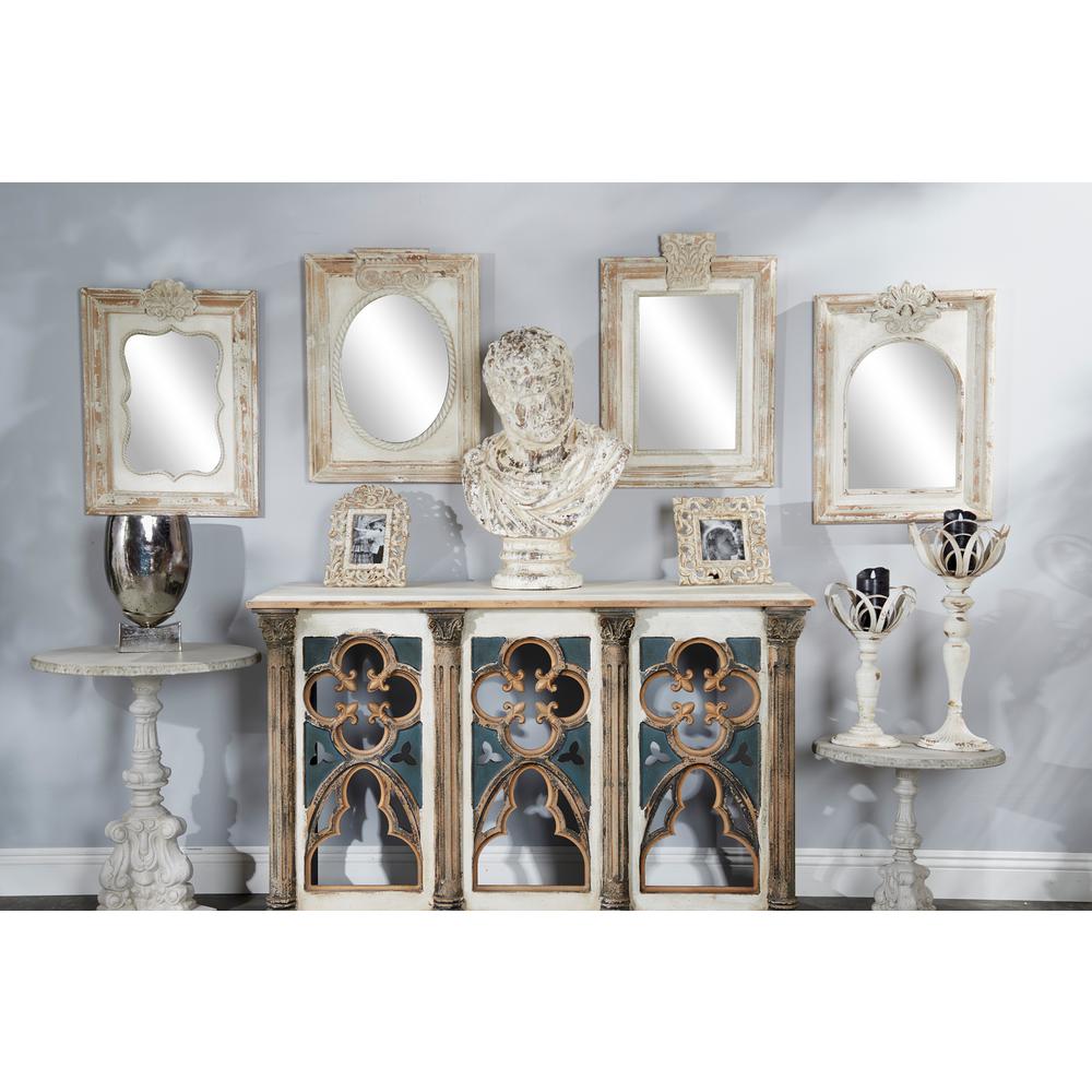 Litton Lane Rectangular Distressed White Carved Wood Wall