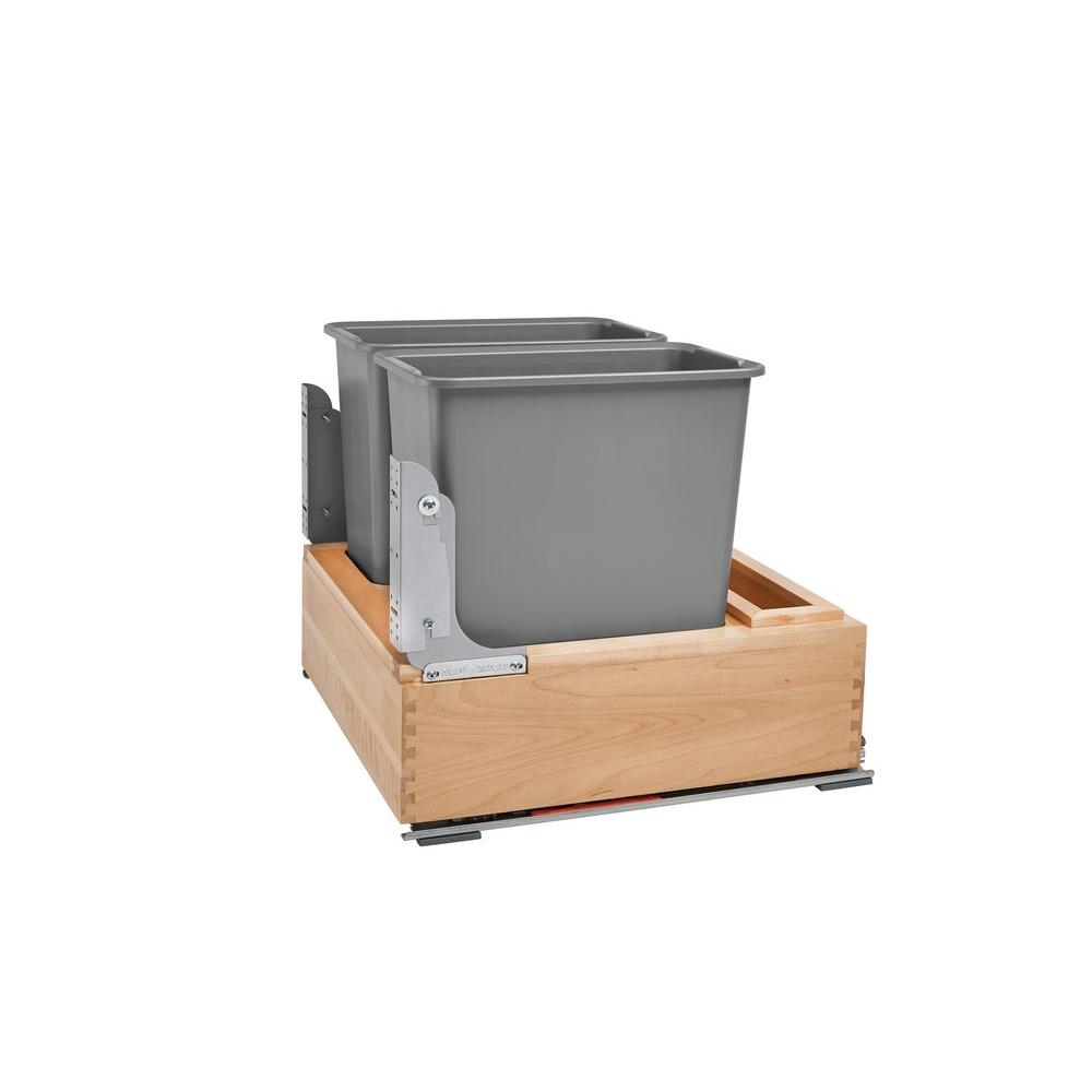 RevAShelf Double 30 Qt. PullOut Bottom Mount Wood and Silver Waste