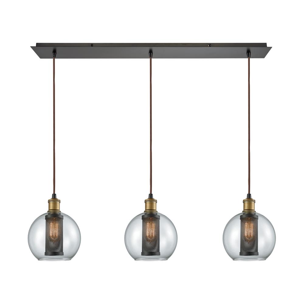 Titan Lighting Bremington 3 Light Linear Pan Tarnished Brass Oil Bremington 3 Light Linear Pan Tarnished Brass Oil Rubbed Bronze With Clear Glasetal Cage Pendant