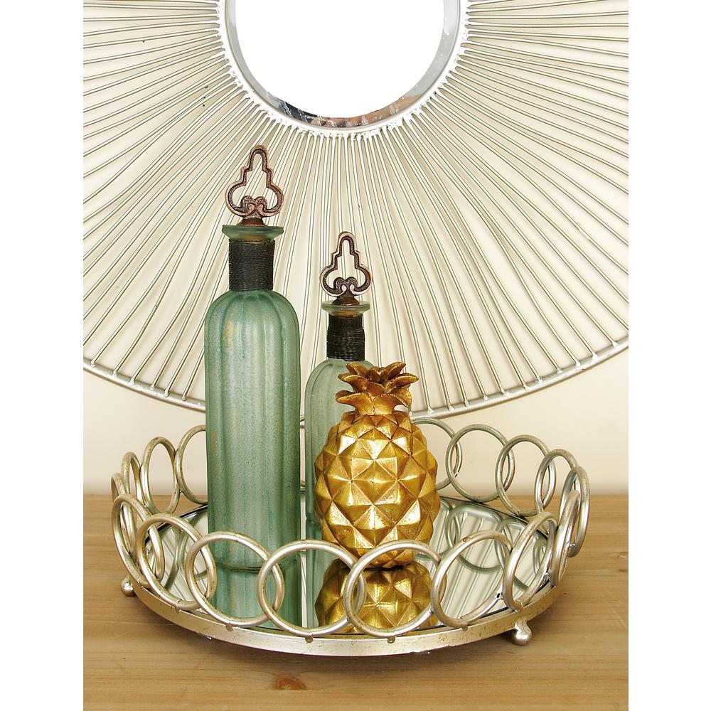 Modern Silver Decorative Round Ring Mirror Trays Set Of 2