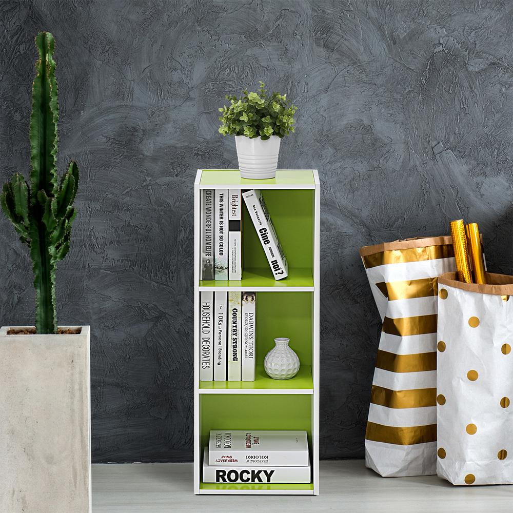 Furinno White And Green 3 Tier Open Shelf Bookcase 11003wh Gr The White And Green 3 Tier Open Shelf Bookcase