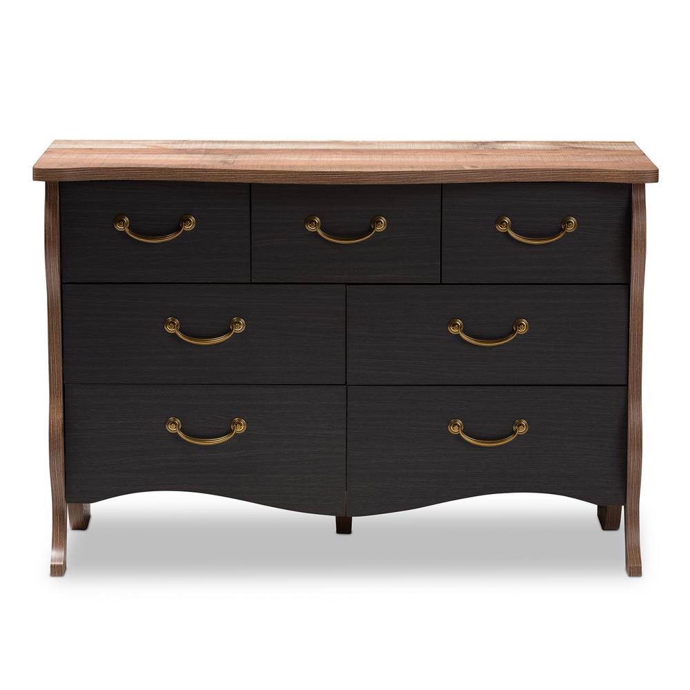 Baxton Studio Romilly 7-Drawer Black and Oak Brown Dresser ...