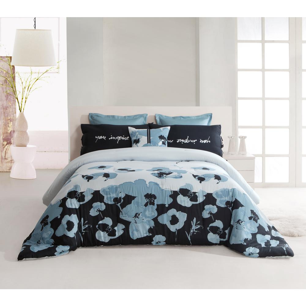 Kensie 3 Piece Multicolored Queen Comforter Set Blue Poppy 5106