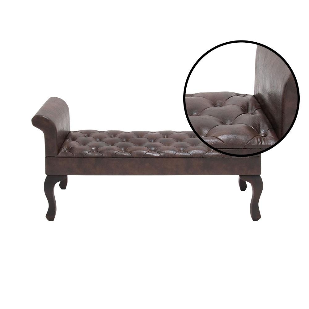 Tufted Brown Faux Leather Upholstered Bench Seat With Rolled Arms Silhouette