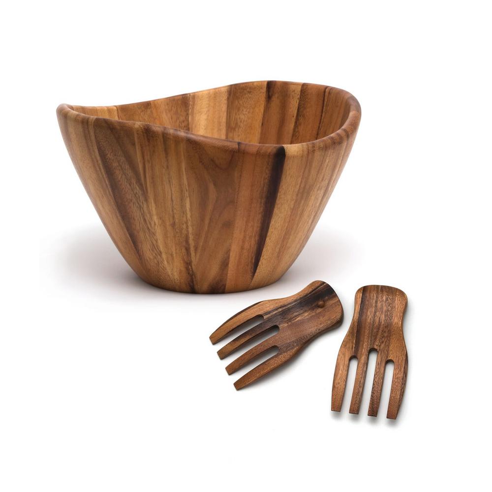 Lipper Acacia 12 In Wavy Rim Bowl With Salad Hands 1174 3 The Wavy Rim Bowl With Salad Hands
