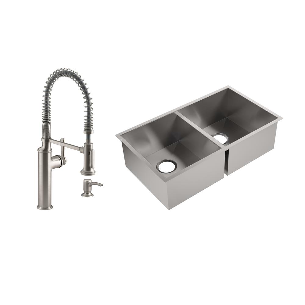 KOHLER Lyric Undermount Stainless Steel 32 in. Double Bowl ...