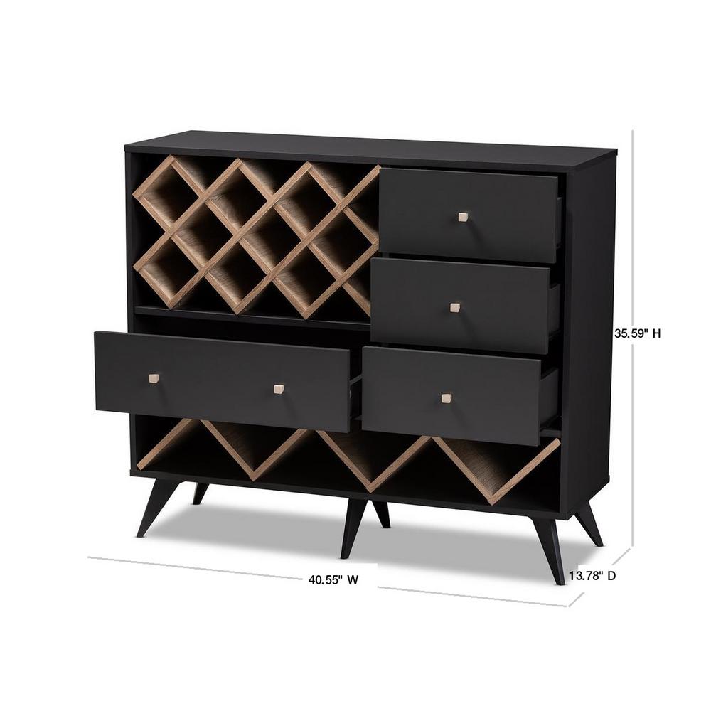 Baxton Studio Savino 12 Bottle Dark Gray And Oak Brown Wine Cabinet 150 9235 Hd The Home Depot