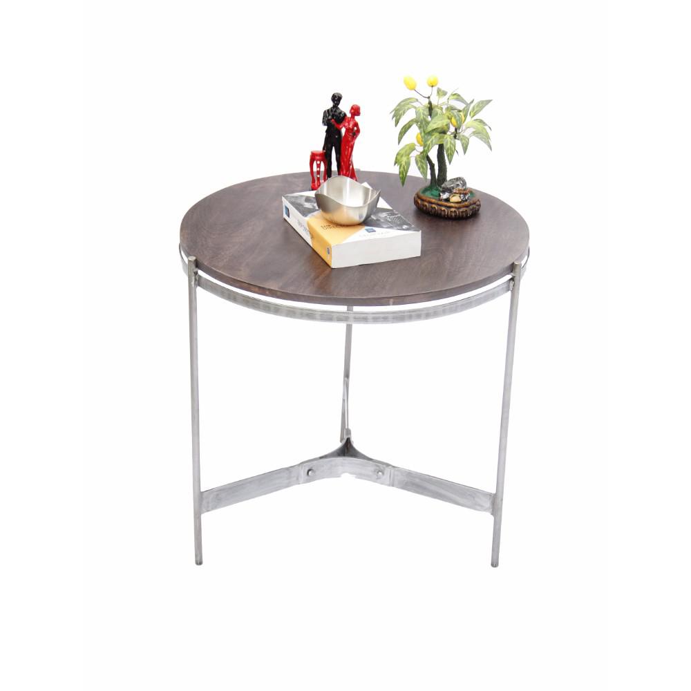 The Urban Port Brown Wooden Round Top Table With 3 Leg Metal Stand Urban Port Brown Wooden Round Top Table