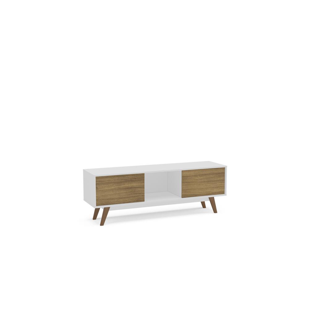 Burlington White And Walnut 60 In 2 Door Tv Stand 1605410002 The Burlington White And Walnut 60 In 2 Door Tv Stand