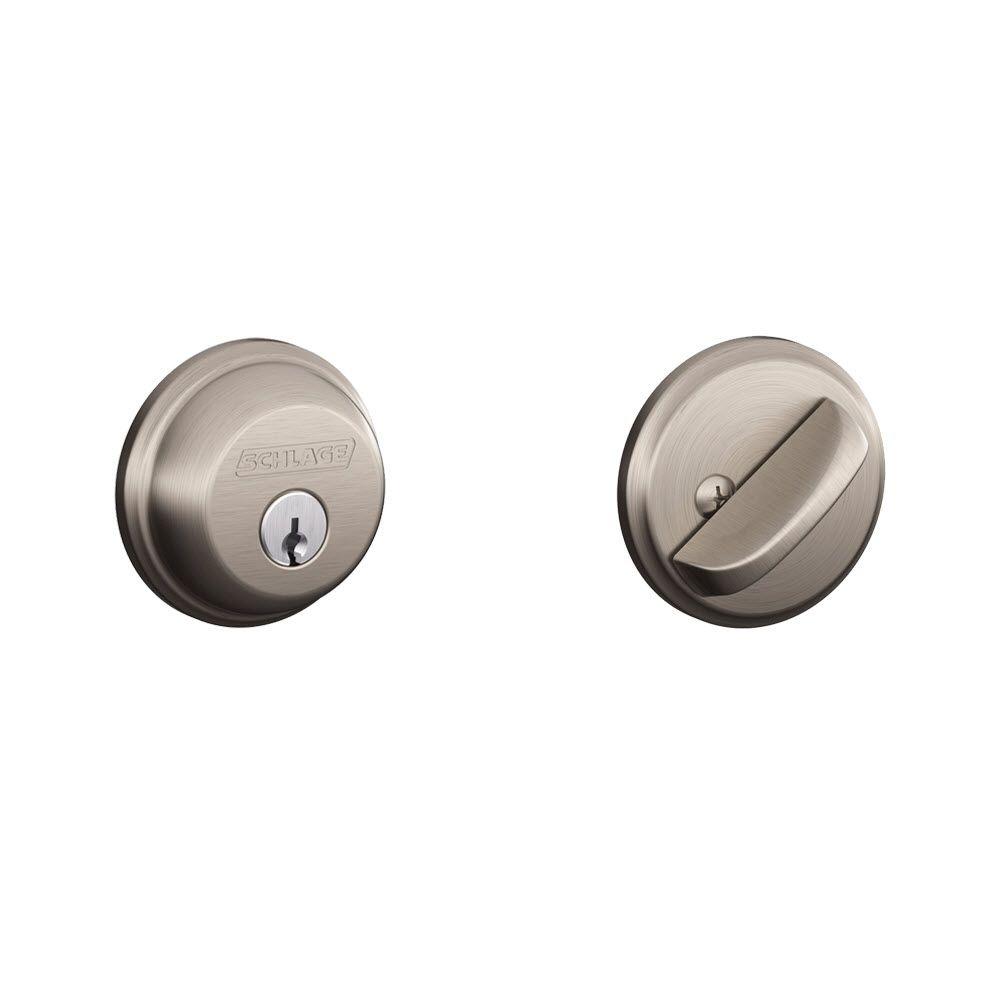 Schlage Door Hardware The Home Depot Satin Nickel Single Cylinder Deadbolt