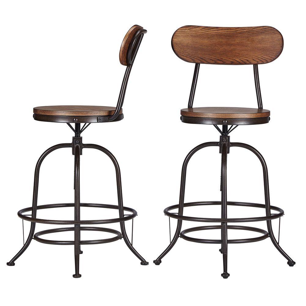 Rustic Counter 24 27 Round Seat Bar Stools Kitchen 24 In Olson Brown Swivel Bar Stool Set Of 2