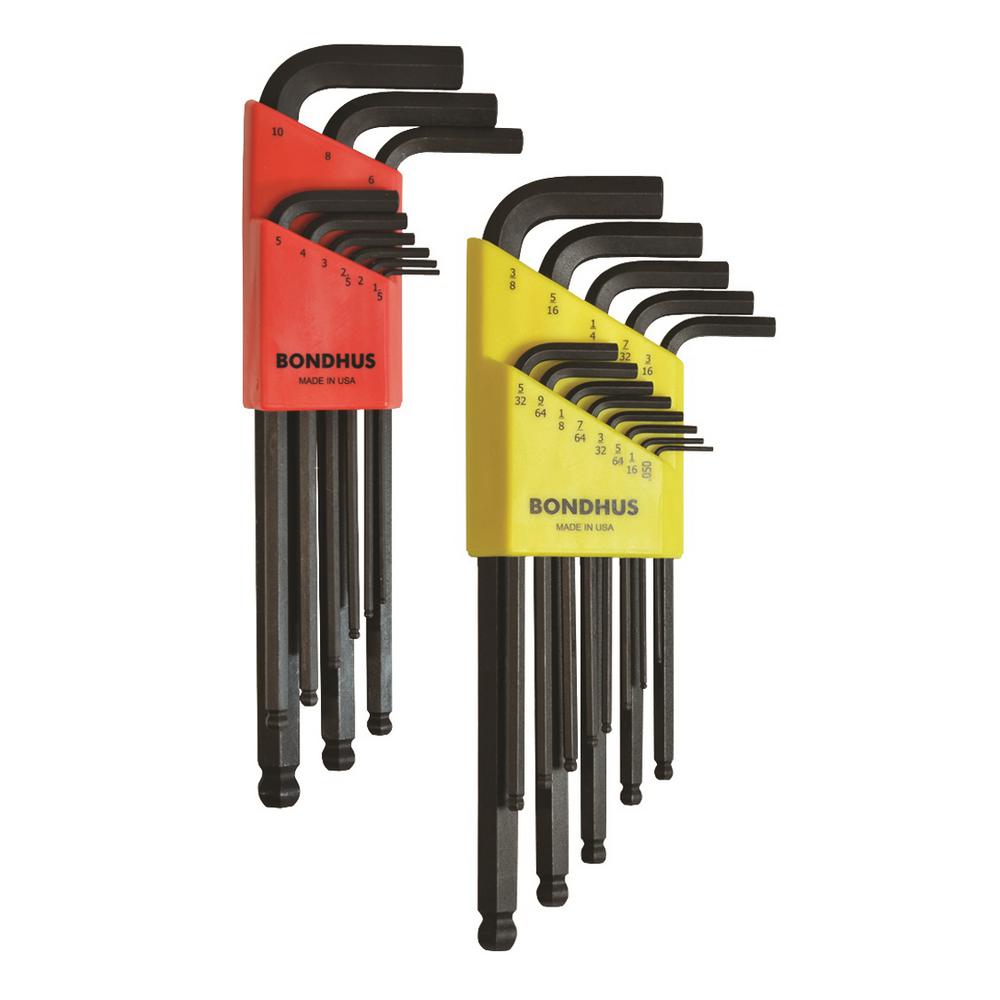 Set of 9 Bondhus 16099 1.5-10mm Extra Long Ball End L-Wrenches