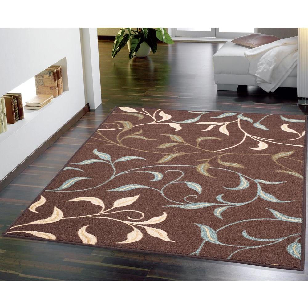 Ottomanson Ottohome Collection Contemporary Leaves Design Chocolate 5 Ft X 7 Area Rug
