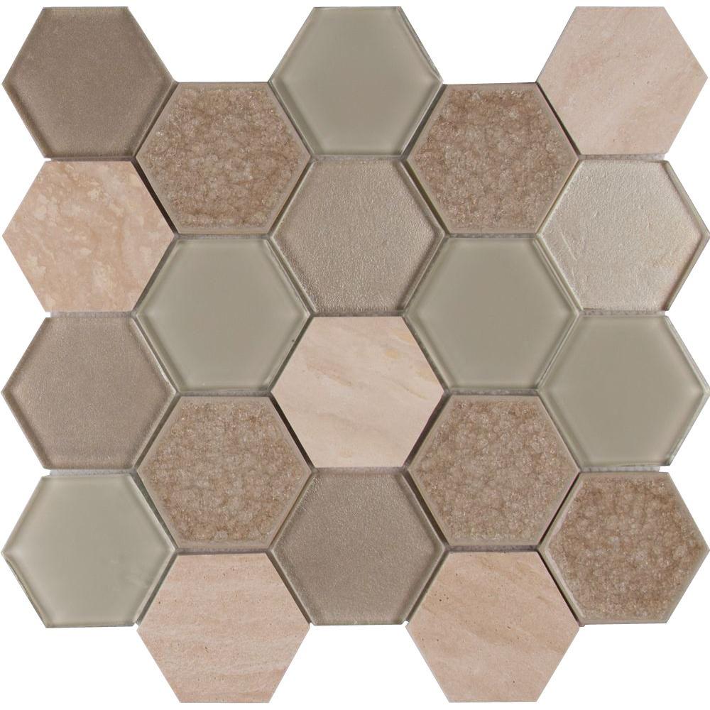 Hexagon Gl Mosaic Tile Migrant Resource Network Monterra Blend Hexagon 12 In X 8 Mm Gl Stone Mesh
