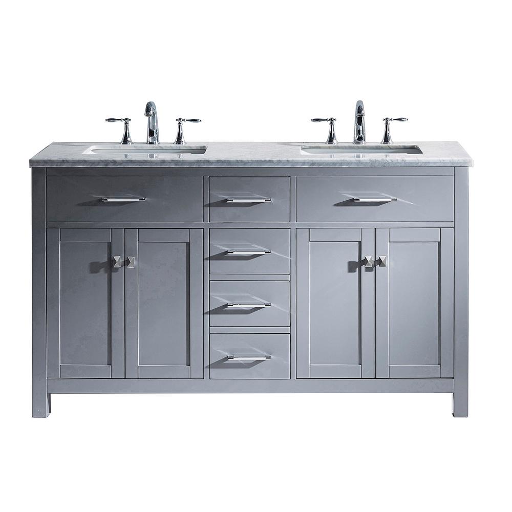 Virtu USA Caroline 60 in. W x 22 in. D Double Vanity in Gray with