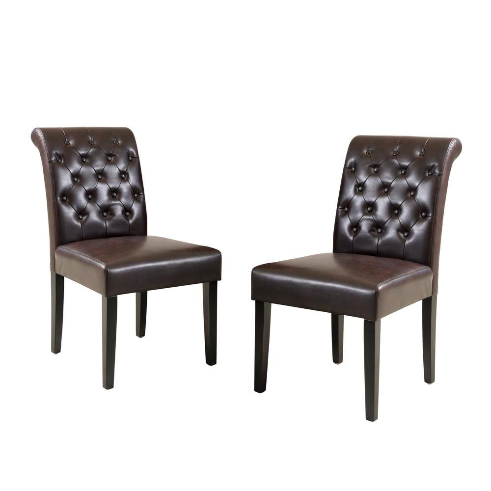 Noble House Palermo Brown Leather Tufted Dining Chairs Set Of 2 635 The Home Depot 3645