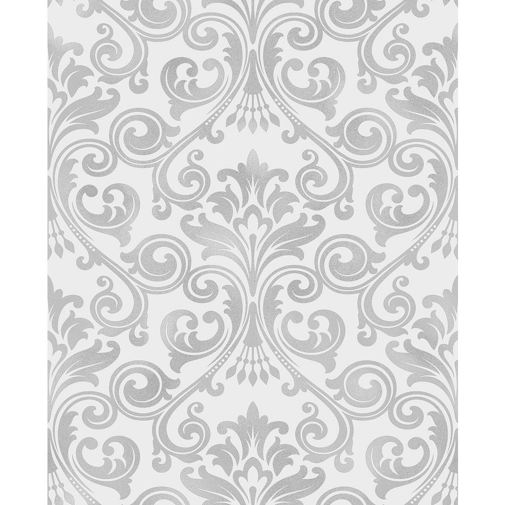 56 4 Sq Ft Wentworth Grey Damask Wallpaper 2900 41703 The Home Depot Wentworth Grey Damask Wallpaper