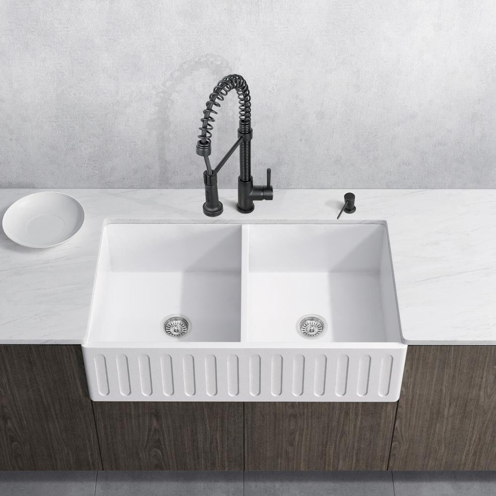 All In One Double Matte Stone Farmhouse A Kitchen Sinks All In One Farmhouse A Front Matte Stone