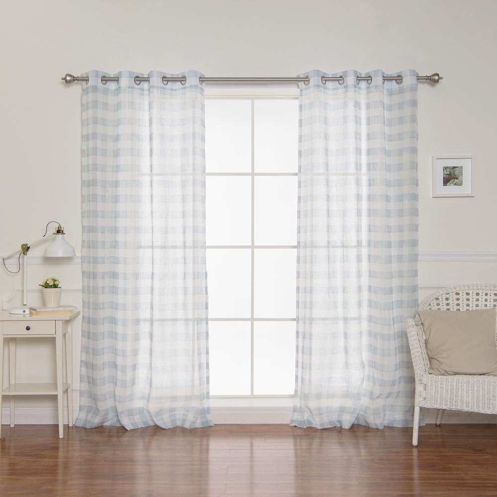 Best Home Fashion 84 In L Sheer Watercolor Plaid Grommet Curtains