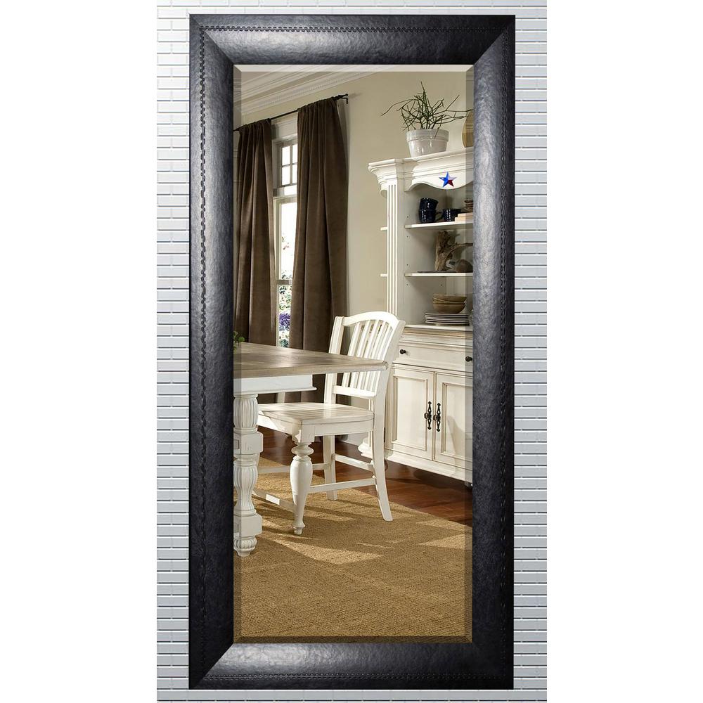 71 25 In X 30 75 Stitched Black Leather Beveled Oversized Full Mirror