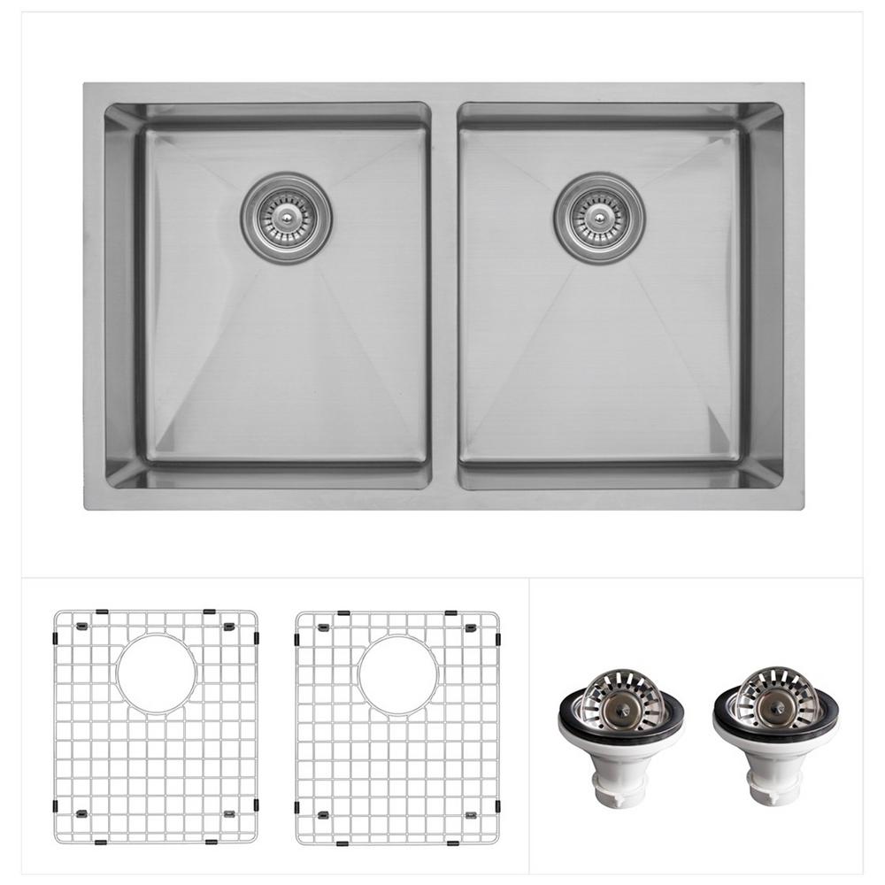 Karran Stainless Steel 32 In Undermount Double Bowl 50 50 Kitchen Sink Kit El 76 Pk1 The Home Depot