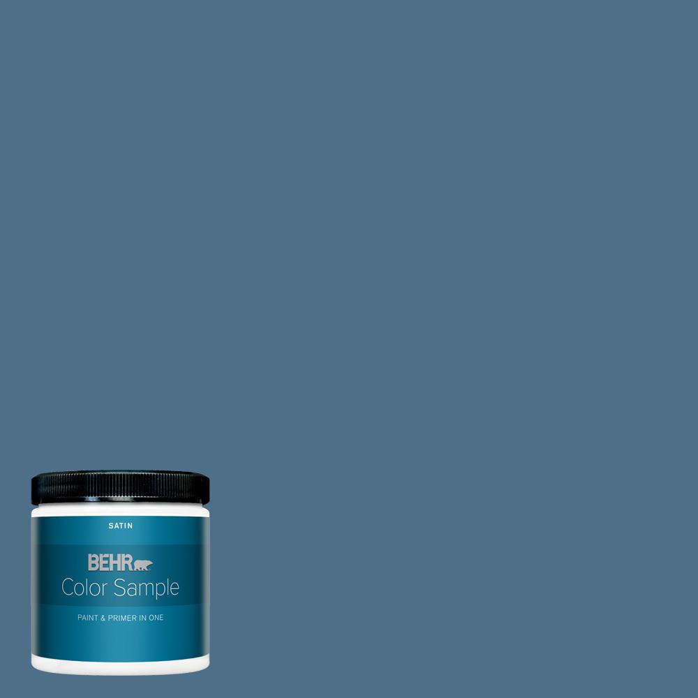 BEHR PREMIUM PLUS 8 oz. 570D6 Neptune Blue Satin Enamel Interior