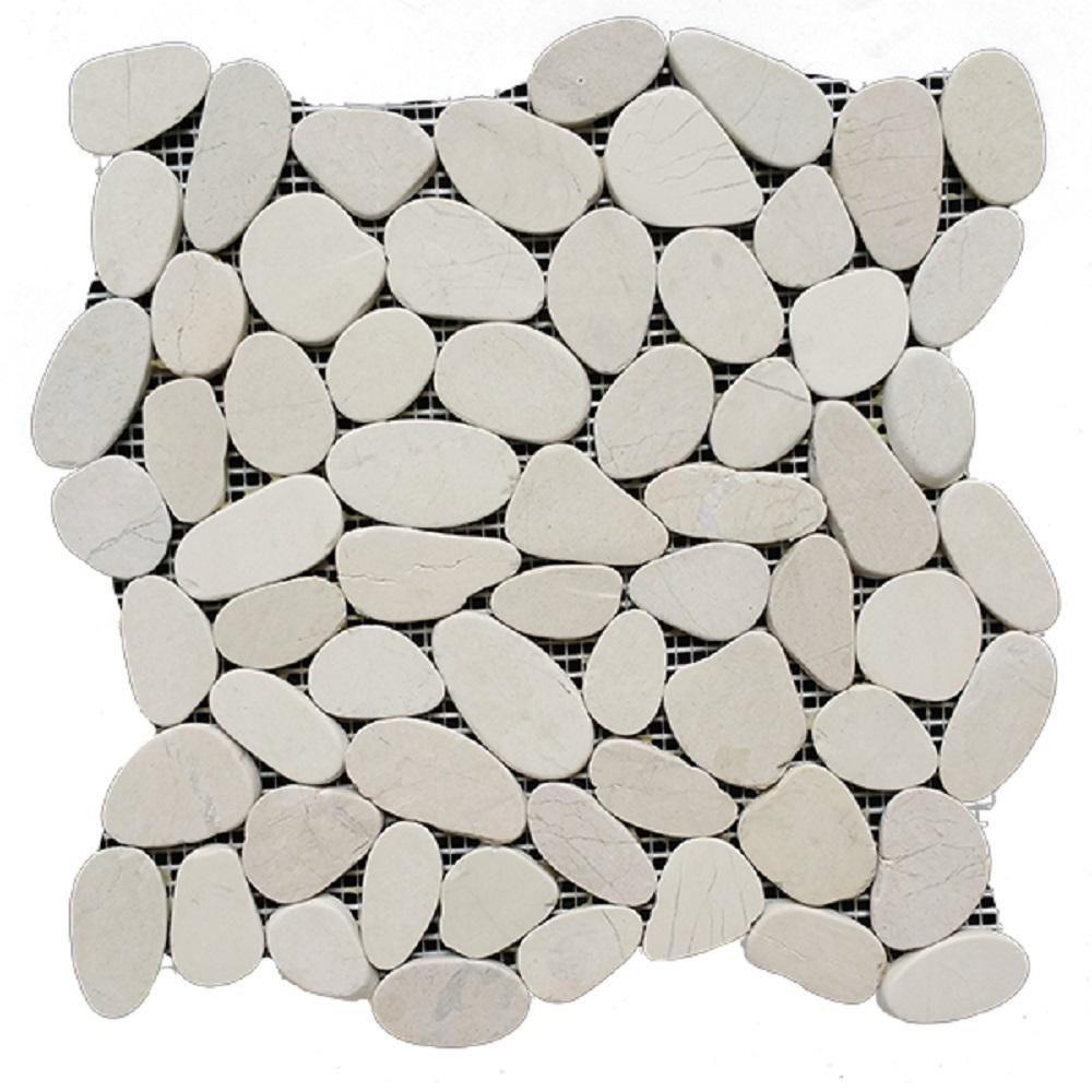 12 in. x 12 in. White Honed Sliced Pebble Floor and Wall Tile (5.0 sq. ft. / case)
