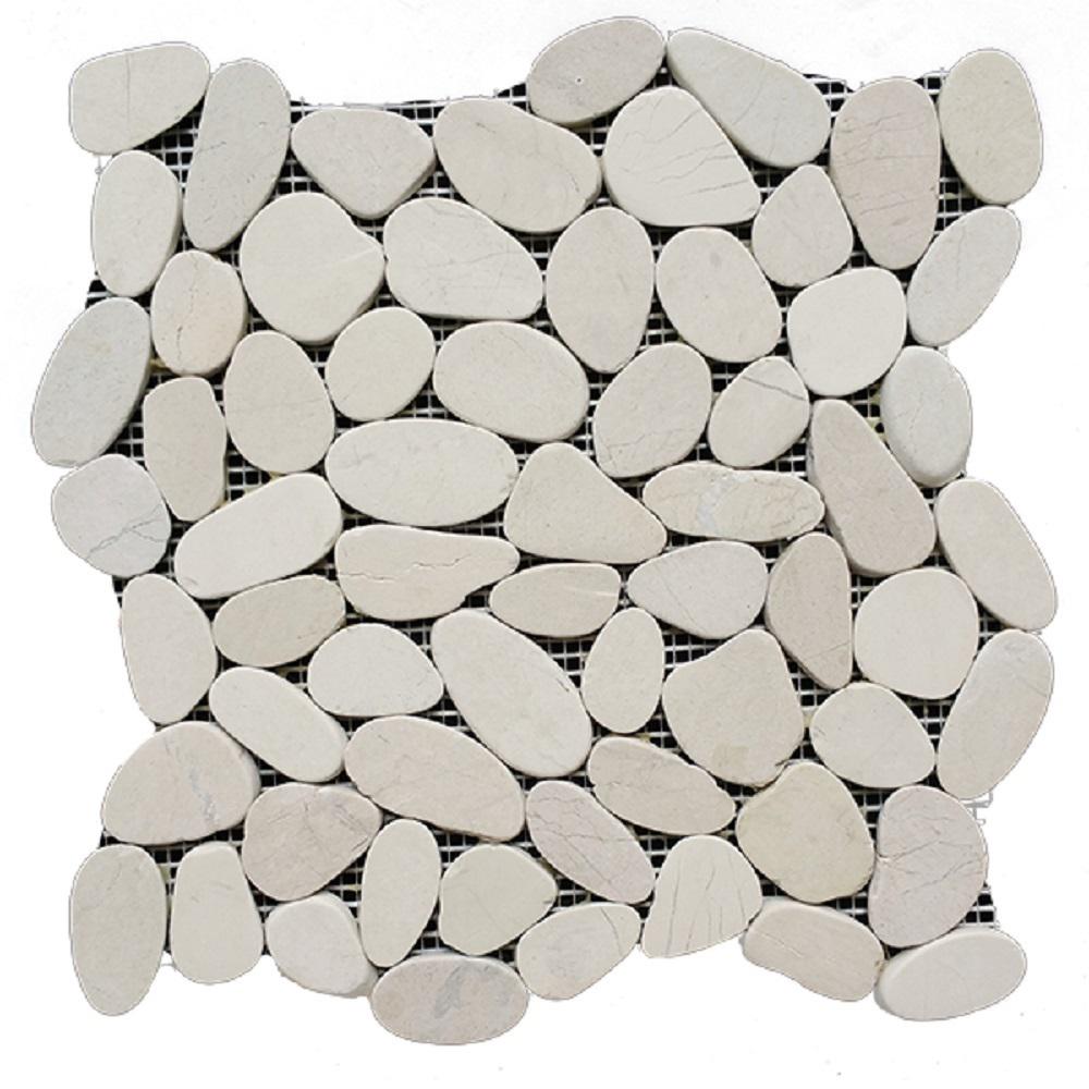 Rain Forest 12 In X White Honed Sliced Pebble Floor And White Honed Sliced Pebble Floor