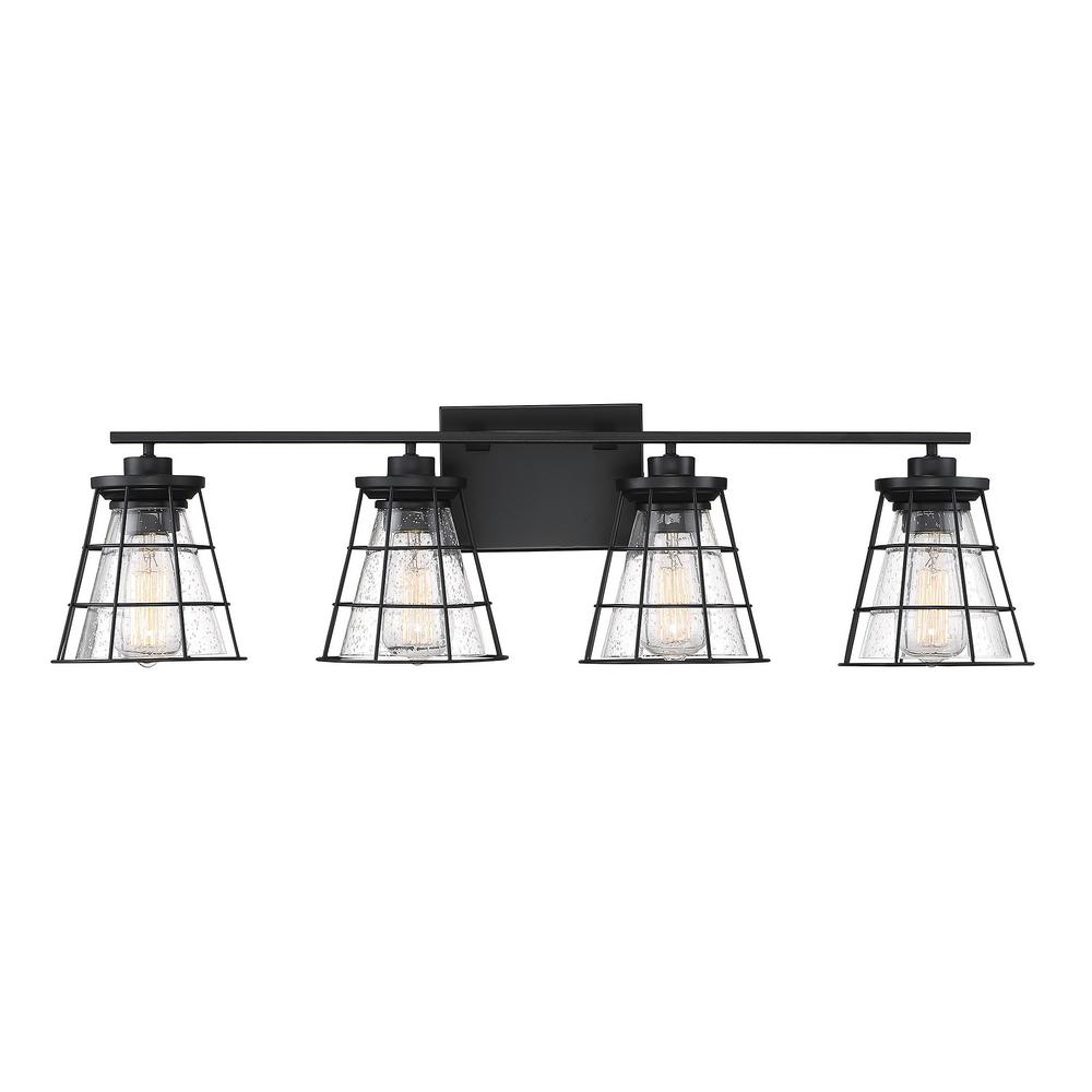 Filament Design 4 Light Black Bath Vanity With Clear Seeded Glass