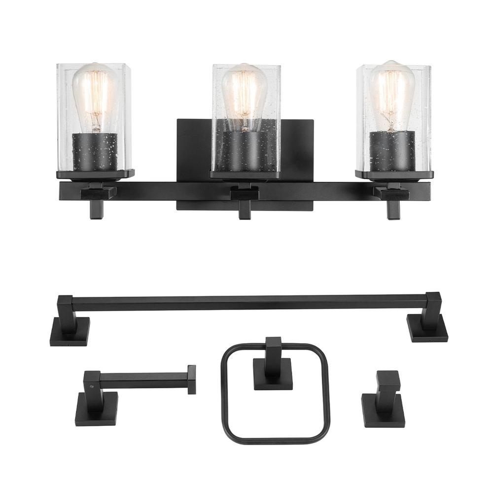 Globe Electric Dakota 20 In 3 Light Matte Black Vanity Light With Accessories 51634 The Home Depot