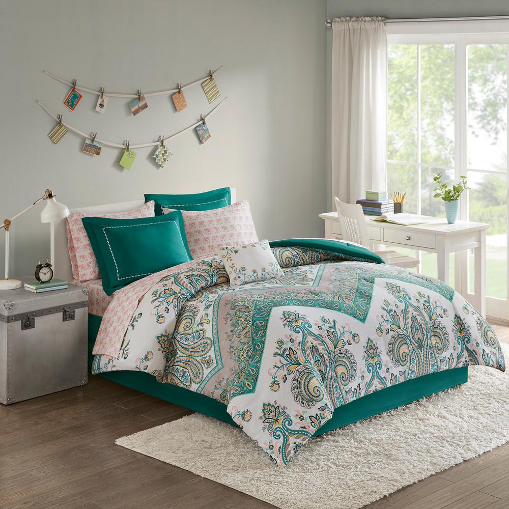 R2zen Jaipur Teal 7 Piece Full Comforter Set Rz270130072 The Home Layne 9 Piece Teal Full Boho Comforter Set